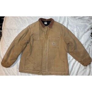 VTG Carhartt Jacket Mens 60 Brown C03 Arctic Quilt Lined Coat Canvas Distressed